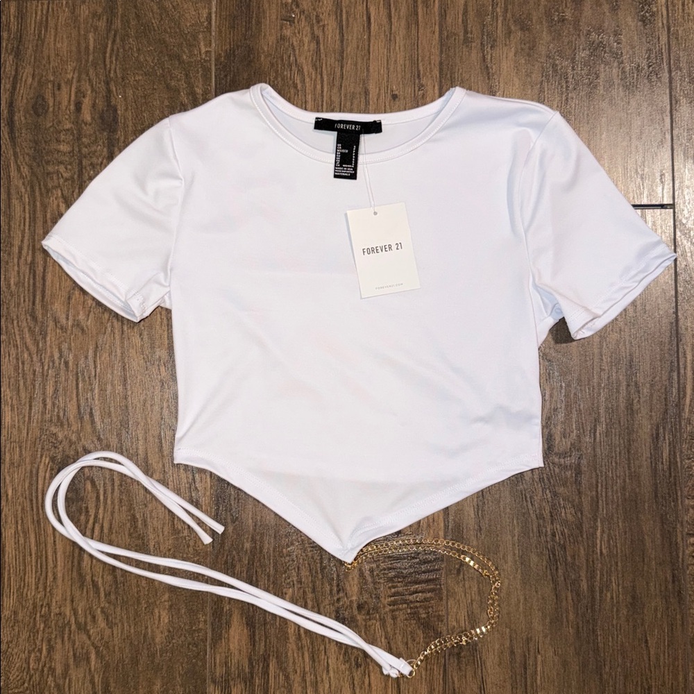 White Crop Top with Wrap Around Chain